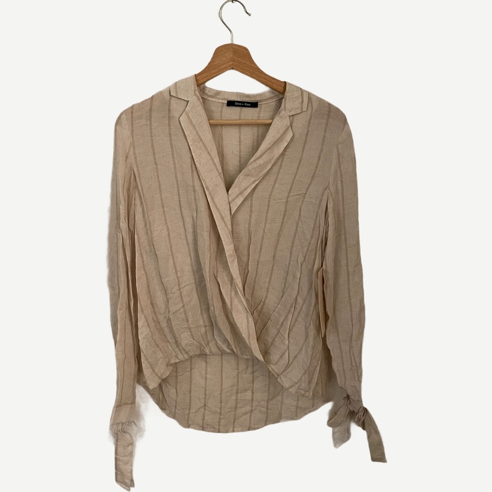 NWT Doe & Rae White Striped Long Sleeve Blouse M
